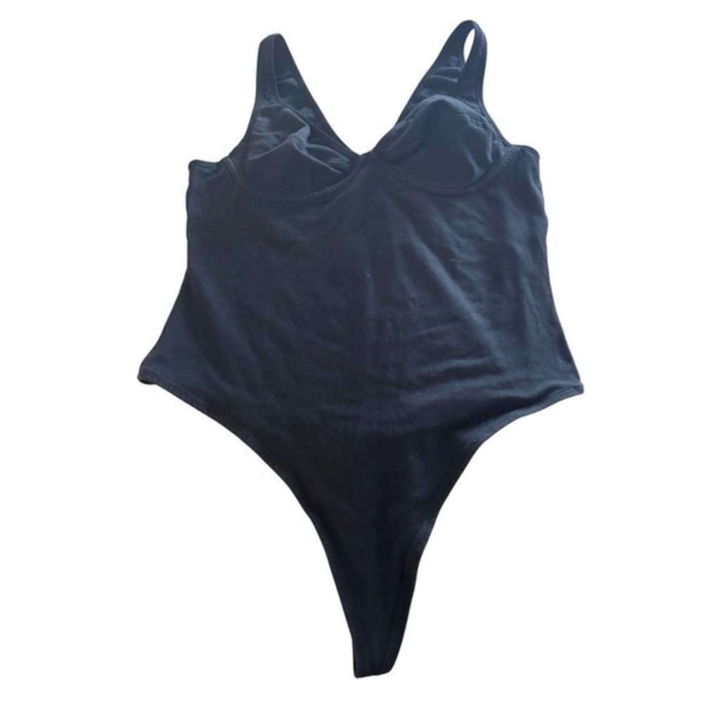 Babaton Black Thong Bodysuit Deep V Neck  Womens- size‎ L